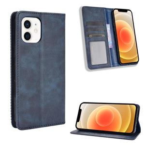 huismerk Magnetic Buckle Retro Patroon Horizontaal Flip Lederen Hoesje met Houder & Card Slot & Wallet voor iPhone mini(Blauw)