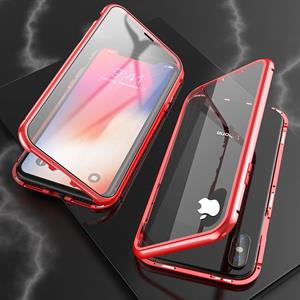 huismerk Voor iPhone XS Max Ultra Slim dubbele zijden magnetische adsorptie hoek frame gehard glas magneet flip case (rood)