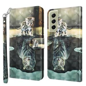 huismerk Voor Samsung Galaxy S22 + 5G 3D-schilderpatroon TPU + PU lederen telefoonhoes (Cat Tiger)