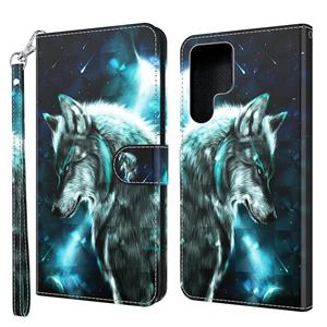 huismerk Voor Samsung Galaxy S22 Ultra 5G 3D-schilderpatroon TPU + PU lederen telefoonhoes (Wolf)