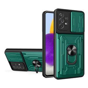 huismerk Voor Samsung Galaxy A72 4G / 5G Sliding CockShield Card Phone Case (Dark Green)