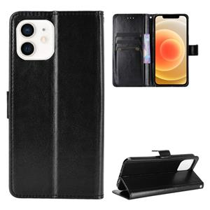 huismerk Crazy Horse Texture Horizontale Flip Lederen Case met Holder & Card Slots & Wallet & Lanyard voor iPhone 12 mini(Zwart)