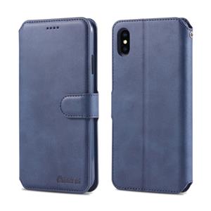 Voor iPhone X / XS AZNS Calf Texture Magnetic Horizontal Flip PU Leather Case met Holder & Card Slots & Photo Frame(Blue)