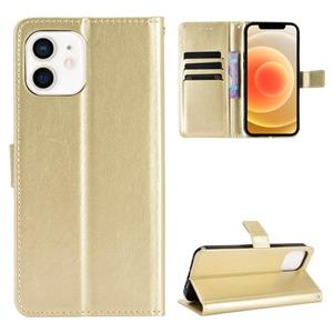 huismerk Crazy Horse Texture Horizontale Flip Lederen Case met Holder & Card Slots & Wallet & Lanyard voor iPhone 12 mini(Goud)