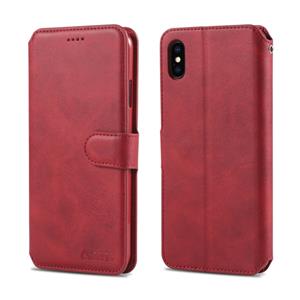 Voor iPhone X / XS AZNS Calf Texture Magnetic Horizontal Flip PU Leather Case met Holder & Card Slots & Photo Frame(Red)