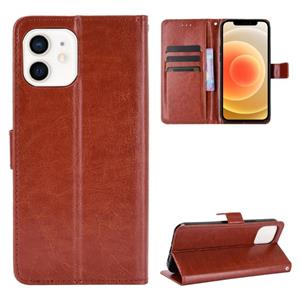 huismerk Crazy Horse Texture Horizontale Flip Lederen Case met Holder & Card Slots & Wallet & Lanyard voor iPhone 12 mini(Brown)