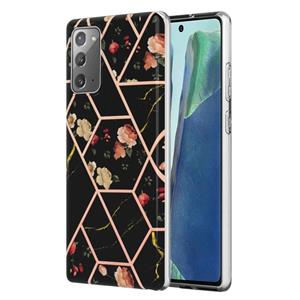 huismerk Voor Samsung Galaxy Note20 Electroplating Splicing Marble Flower TPU Telefoonhoes (zwarte bloem)