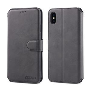 Voor iPhone XS Max AZNS kalf textuur magnetische horizontale Flip PU lederen draagtas met houder & kaartsleuven & fotolijstjes (zwart)