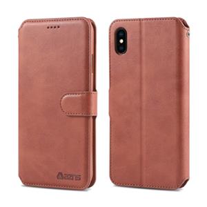 Voor iPhone XS Max AZNS kalf textuur magnetische horizontale Flip PU lederen draagtas met houder & kaartsleuven & fotolijstjes (bruin)