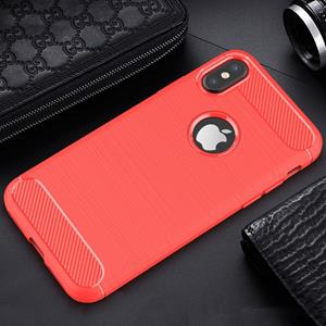 huismerk iPhone X Geborsteld koolstofvezel structuur beschermend TPU back cover Hoesje (rood)