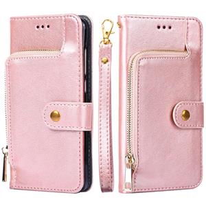 huismerk Zipper Bag PU + TPU Horizontale Flip Leren Case met Houder & Card Slot & Portemonnee & Lanyard voor iPhone 13 Mini (Rose Gold)