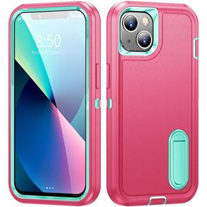 huismerk 3 in 1 robuuste houder telefooncase voor iPhone 13 (roze + blauw)