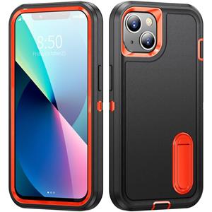 huismerk 3 in 1 robuuste houder telefooncase voor iPhone 13 (zwart + oranje)