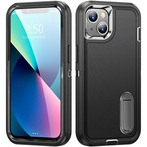 huismerk 3 in 1 robuuste houder telefooncase voor iPhone 13 (zwart + zwart)