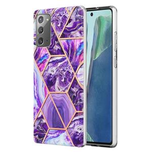 huismerk For Samsung Galaxy Note20 Electroplating Splicing Marble TPU Phone Case(Dark Purple)