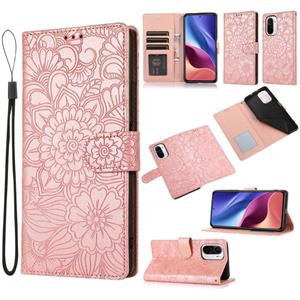 huismerk Voor Xiaomi Redmi K40 / K40 PRO / POCO F3 Skin Feel Reliëf Zonnebloem Horizontale Flip Leren Case Met Houder & Card Slots & Wallet & Lanyard (Rose Go