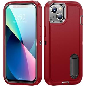 huismerk 3 in 1 robuuste houder telefooncase voor iPhone 13 (rood + zwart)