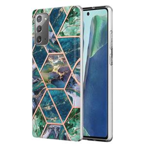 huismerk For Samsung Galaxy Note20 Electroplating Splicing Marble TPU Phone Case(Blue Green)