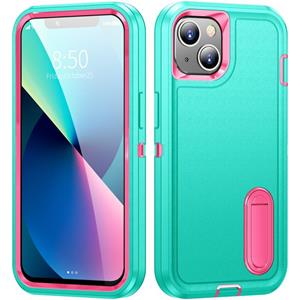 huismerk 3 in 1 robuuste houder telefooncase voor iPhone 13 (blauw + roze)