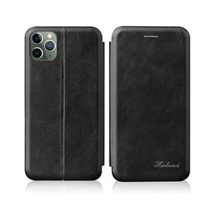 huismerk Voor iPhone 13 geïntegreerde voltage retro textuur magnetische TPU + PU lederen geval met kaartsleuf en houder (zwart)