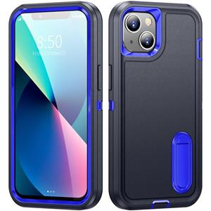 huismerk 3 In 1 Rugged Holder Telefoonhoes voor iPhone 13 (Dark Blue + Sapphire Blue)