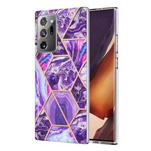 huismerk For Samsung Galaxy Note20 Ultra Electroplating Splicing Marble TPU Phone Case(Dark Purple)