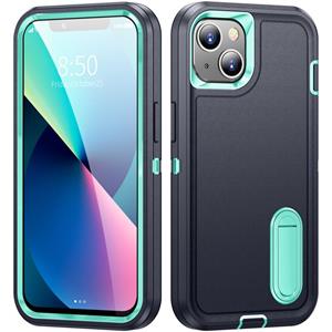 huismerk 3 in 1 robuuste houder telefooncase voor iPhone 13 (donkerblauw + lichtblauw)