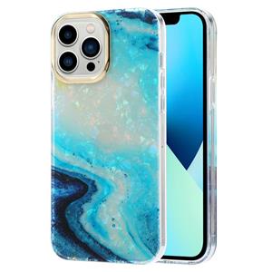 huismerk Electroplating Shell Texture Marmeren telefooncase voor iPhone 13 (Blue B3)