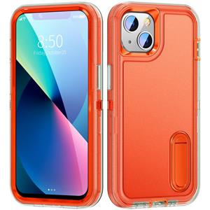 huismerk 3 in 1 robuuste houder telefooncase voor iPhone 13 (transparant + oranje)