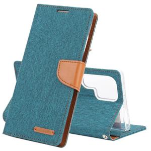 Voor Samsung Galaxy S22 Ultra 5G Goospery Canvas Dagboek Canvas Textuur Lederen Telefoonhoes (Dark Green)