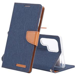 Voor Samsung Galaxy S22 Ultra 5G Goospery Canvas Dagboek Canvas Textuur Lederen Telefoonhoesje (Donkerblauw)