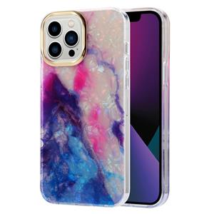 huismerk Electroplating Shell Texture Marmeren telefooncase voor iPhone 13 Pro (Blue Purple B8)