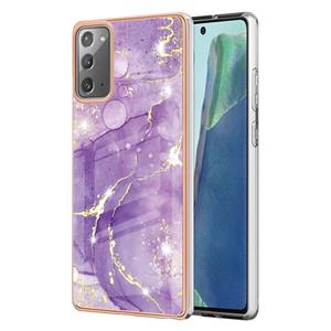 huismerk Voor Samsung Galaxy Note20 Galvaniseren Marmeren IMD TPU Telefoonhoes (Purple 002)