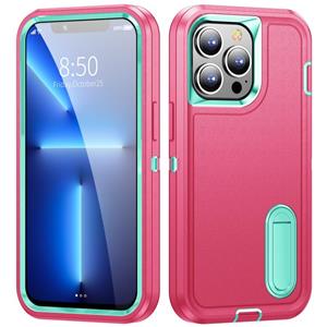 huismerk 3 in 1 robuuste houder telefooncase voor iPhone 13 pro max (roze + blauw)