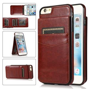 huismerk Solid Color PC + TPU beschermhoes met houder en kaartsleuven voor iPhone 6 (bruin)