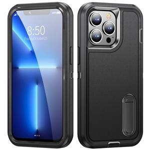 huismerk 3 in 1 robuuste houder telefooncase voor iPhone 13 pro max (zwart + zwart)