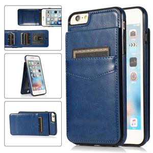 huismerk Solid Color PC + TPU beschermhoes met houder en kaartsleuven voor iPhone 6 (blauw)