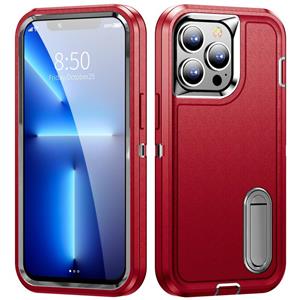 huismerk 3 in 1 robuuste houder Telefooncase voor iPhone 13 Pro Max (rood + zwart)