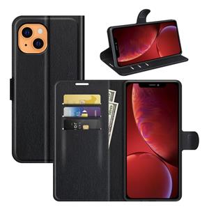 huismerk For iPhone 13 Litchi Texture Horizontal Flip Protective Case with Holder & Card Slots & Wallet(Black)