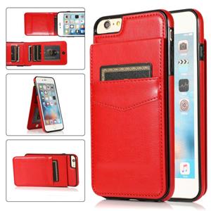 huismerk Solid Color PC + TPU beschermhoes met houder en kaartsleuven voor iPhone 6 (rood)