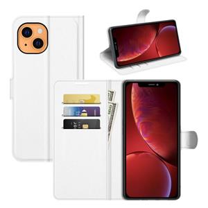 huismerk For iPhone 13 Litchi Texture Horizontal Flip Protective Case with Holder & Card Slots & Wallet(White)