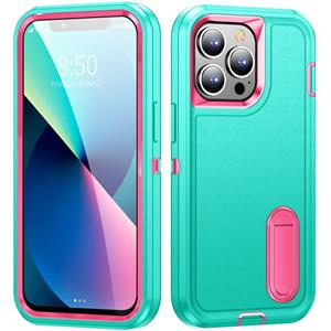 huismerk 3 in 1 robuuste houder telefooncase voor iPhone 13 pro max (blauw + roze)