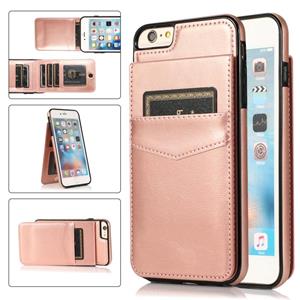 huismerk Solid Color PC + TPU beschermhoes met houder en kaartsleuven voor iPhone 6 (rose goud)