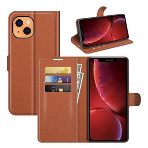 huismerk For iPhone 13 Litchi Texture Horizontal Flip Protective Case with Holder & Card Slots & Wallet(Brown)