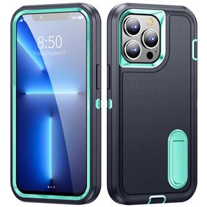 huismerk 3 in 1 robuuste houder Telefooncase voor iPhone 13 Pro Max (donkerblauw + lichtblauw)