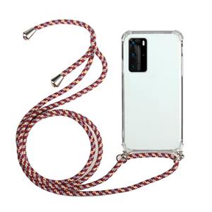 huismerk Voor Samsung Galaxy Note20 Ultra Vierhoek anti-val transparante TPU beschermhoes met Lanyard (Rood grijs)