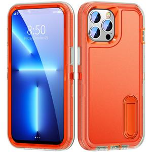 huismerk 3 in 1 robuuste houder telefooncase voor iPhone 13 pro max (transparant + oranje)