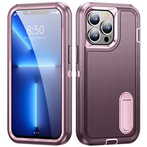 huismerk 3 in 1 robuuste houder telefooncase voor iPhone 13 pro max (paars + roze)