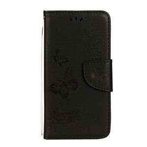 huismerk iPhone X horizontaal Bloemen en vlinders patroon PU leren Flip Hoesje met draagriem houder en opbergruimte voor pinpassen & geld (zwart)