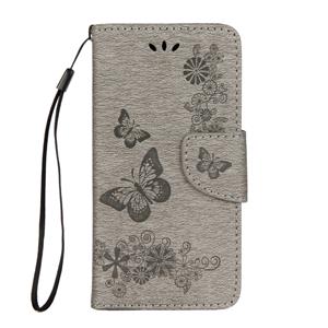 huismerk iPhone X horizontaal Bloemen en vlinders patroon PU leren Flip Hoesje met draagriem houder en opbergruimte voor pinpassen & geld (grijs)